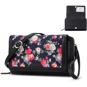 Women’s 15-black Rose Leather Imported Zipper Purses Crossbody Bag